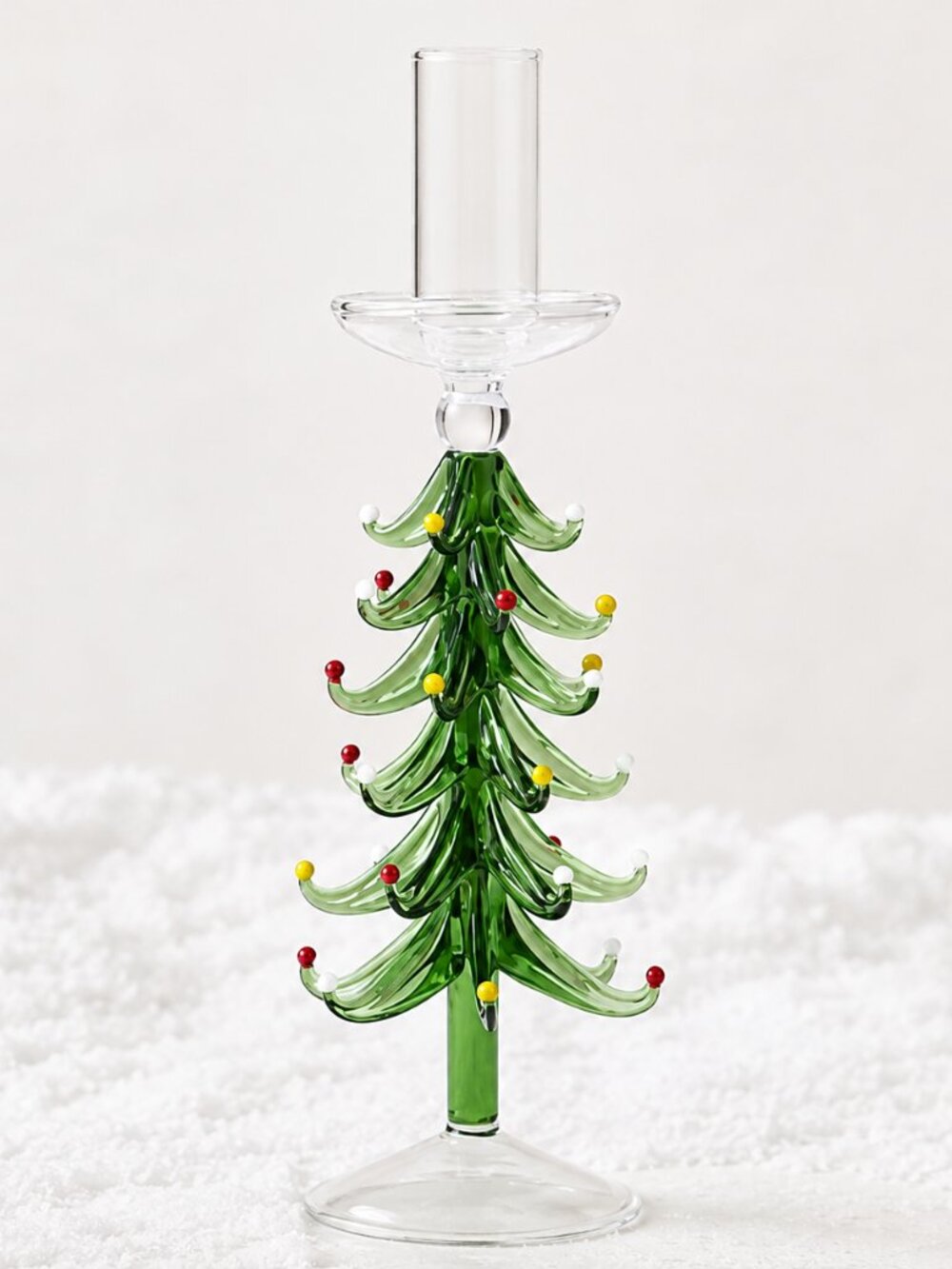 Anthropologie Yuletide Large Green Holiday Christmas Tree Glass Candleholder NEW